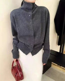 French-Style High-Neck Cashmere Knitted Cardigan