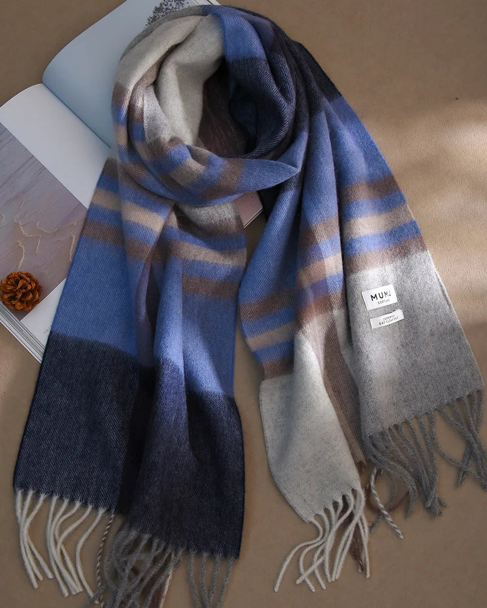 Plaid Wool Fringe Scarf
