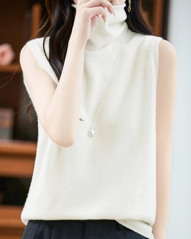 Wool Turtleneck Sleeveless Knit Vest