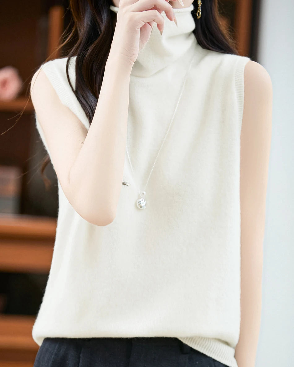 Wool Turtleneck Sleeveless Knit Vest