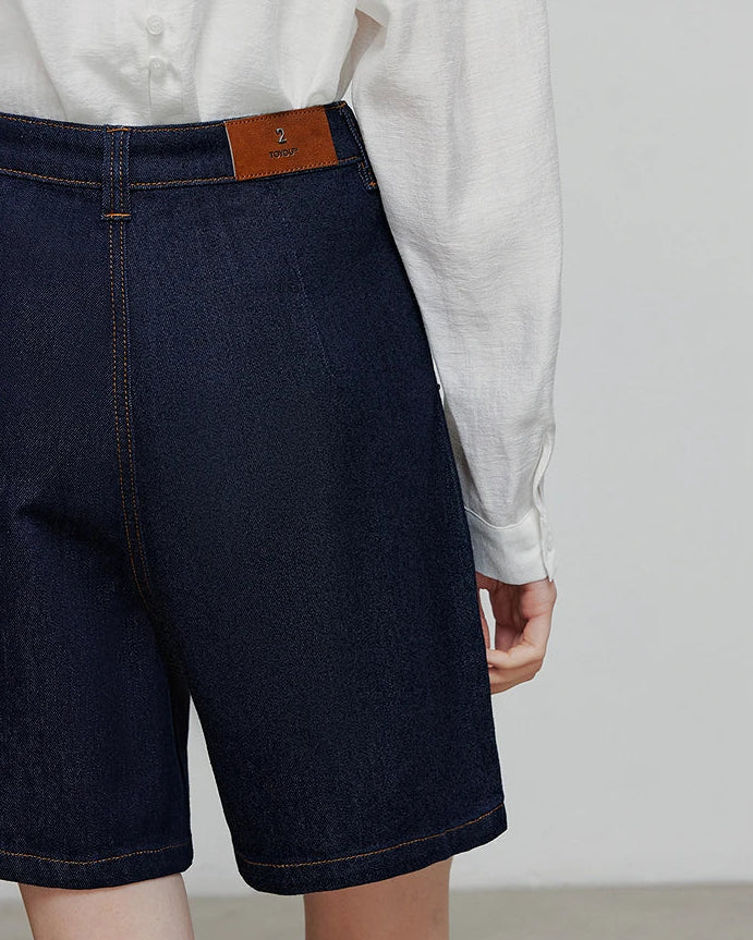 Wide-Leg Denim Shorts