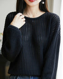 Pure Cotton Openwork Long-Sleeve T-Shirt