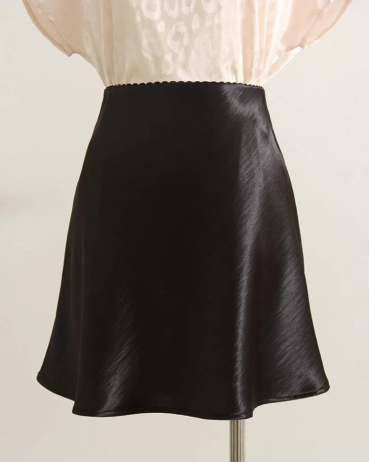 Elastic Waist Satin A-Line Mini Skirt
