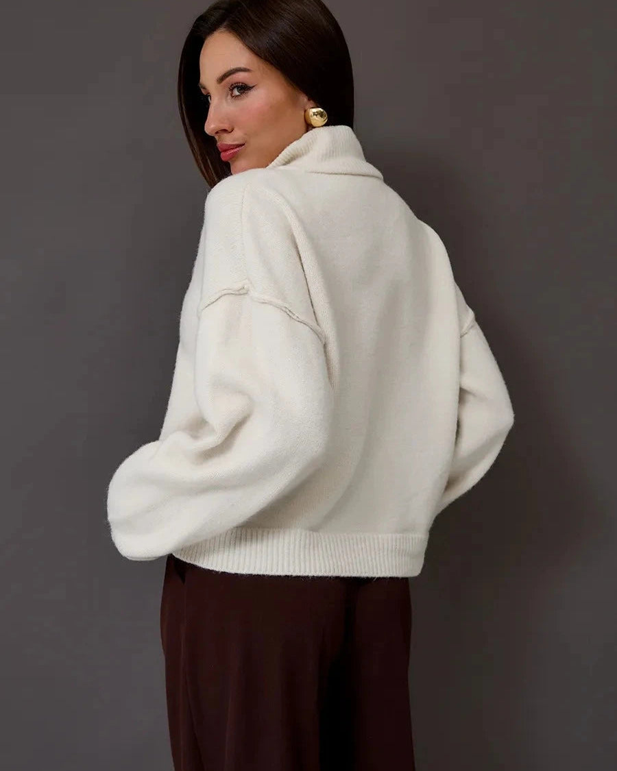 Oversized Knit Zip Cardigan Stand Collar