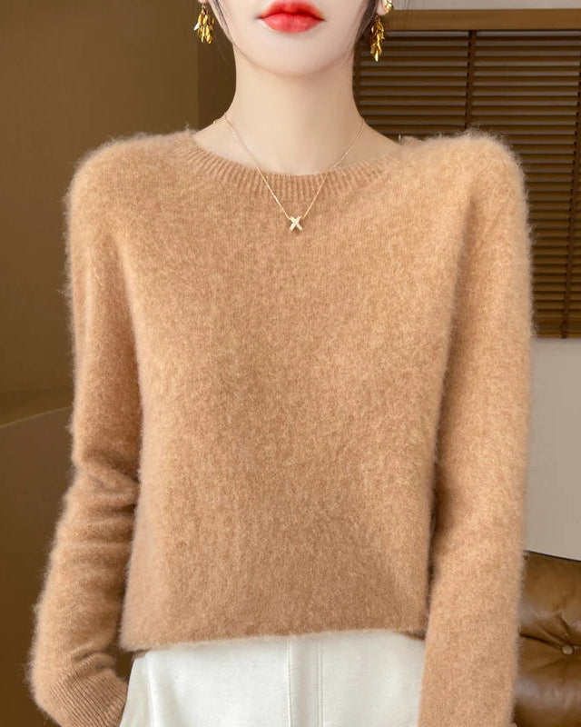 Merino Wool O-Neck Pullover Sweater