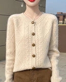 Thick Merino Wool Crewneck Cardigan