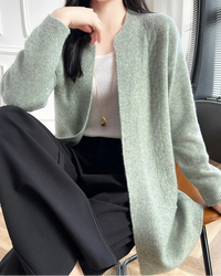 Merino Wool Dot Long Open-Front Cardigan
