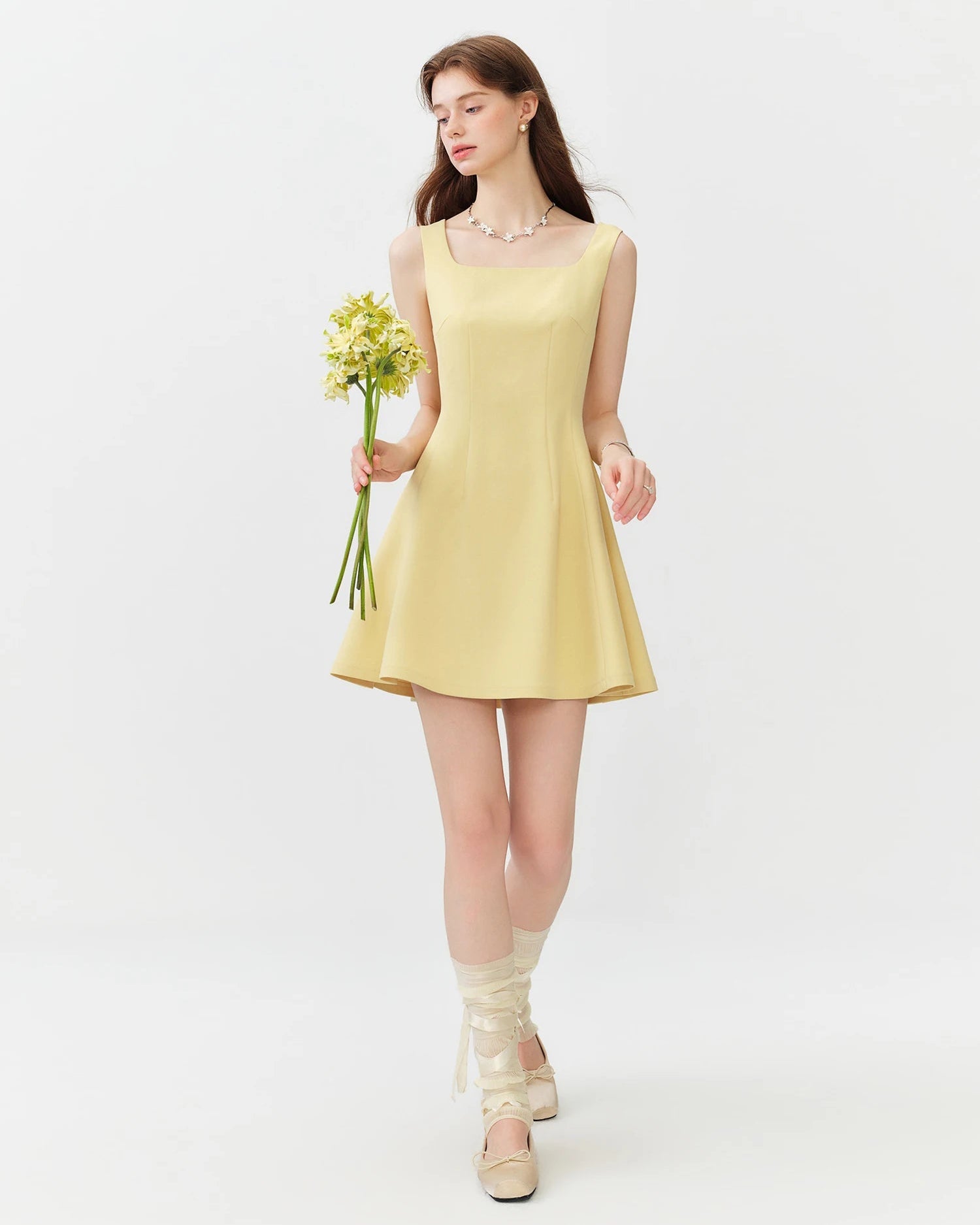 Square Neck Sleeveless Flared Mini Dress