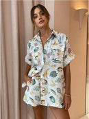 Printed Short Sleeve Shirt & Shorts Linen Set