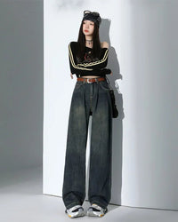 Relaxed High-Waist Wide-Leg Denim Pants