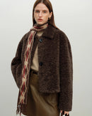 Faux lambswool solid lapel single-breasted loose cropped coat. Thick, warm, and vintage — a chic casual autumn winter outerwear for women.