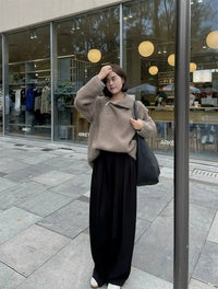 Oversized Irregular Zipper High Neck Cashmere Sweater