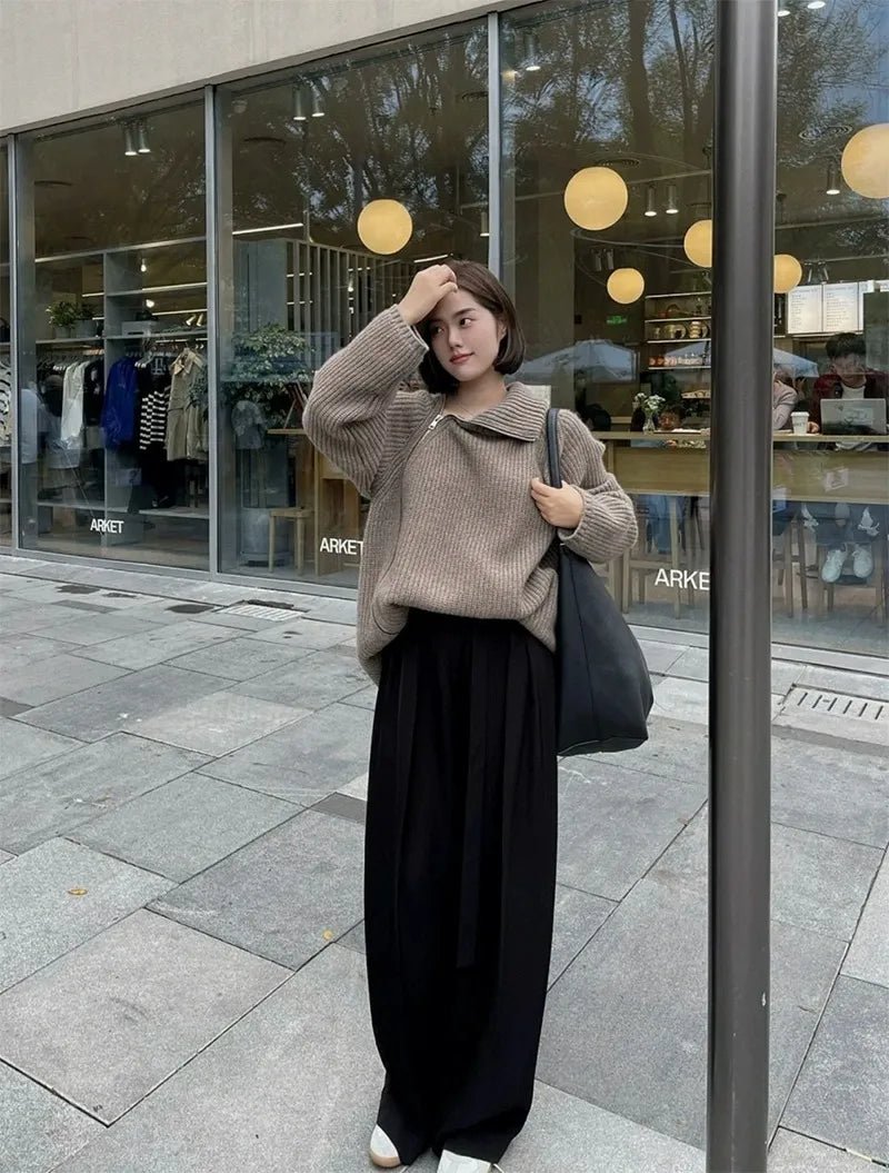 Oversized Irregular Zipper High Neck Cashmere Sweater