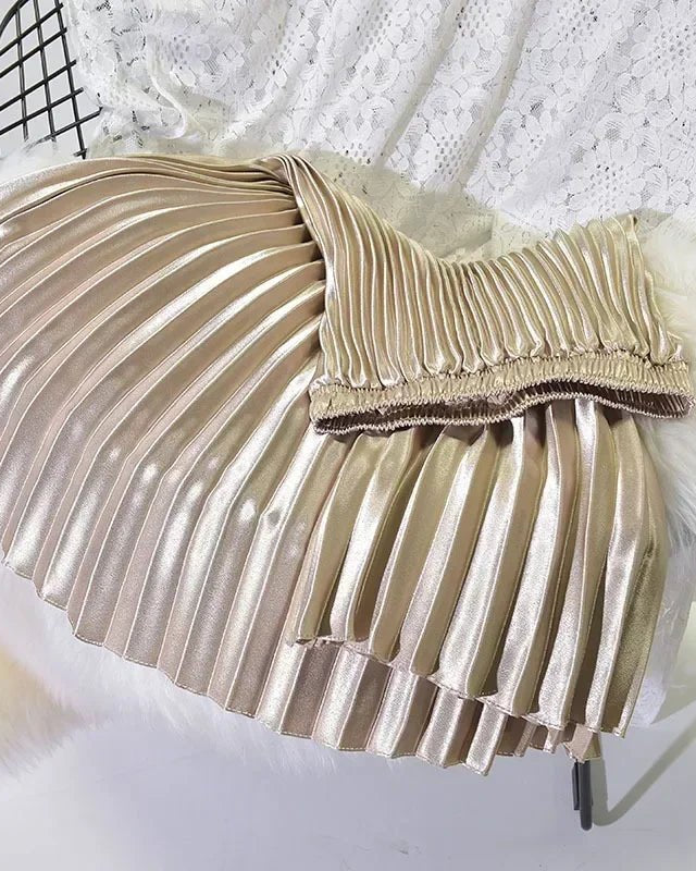 Velvet High Waist Pleated Skirt