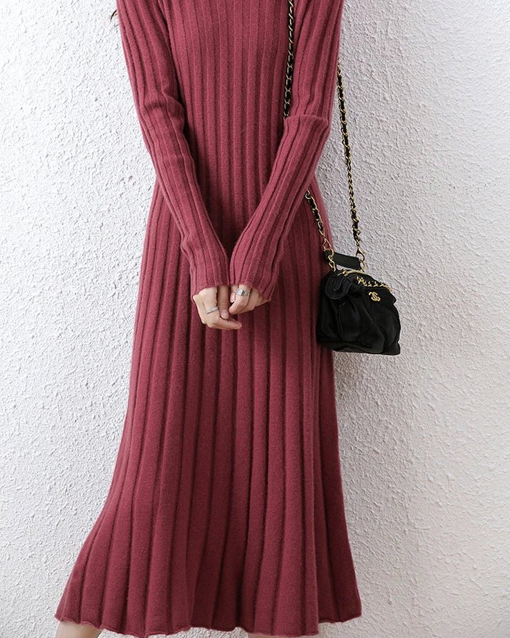 Ribbed Knitted Wool Sweater Dress