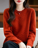 Pointelle Merino Wool Crewneck Sweater