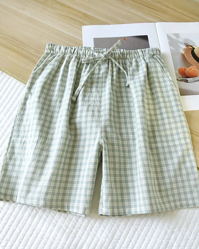 Plaid Cotton Gauze Sleep Shorts