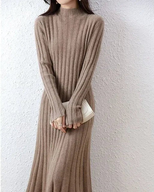 Ribbed Knitted Wool Sweater Dress