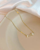 Silver Crystal Fish Bone Pendant Clavicle Necklace