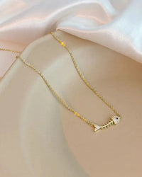 Silver Crystal Fish Bone Pendant Clavicle Necklace