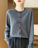 Merino Wool Half-High Collar Loose Knit Cardigan