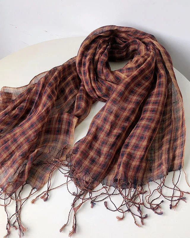 Checked Linen Scarf