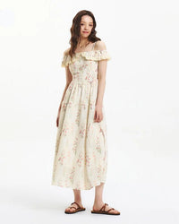 Printed Ruffled Halter-Neck Waist Dress