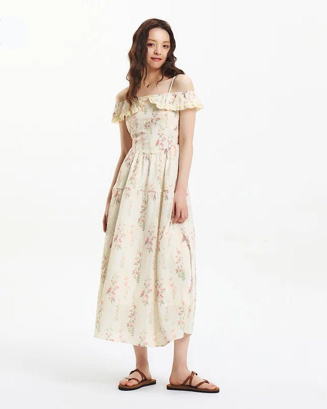 Printed Ruffled Halter-Neck Waist Dress