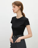 Straight-Cut Slim-Fit Crew Neck Short-Sleeved T-Shirt