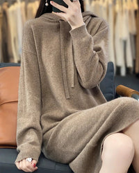 Drawstring Hooded Wool Dress