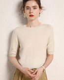 Cashmere Crewneck Half-Sleeve Top