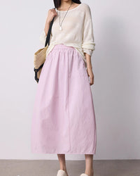 High-Waist Cocoon A-Line Midi Skirt