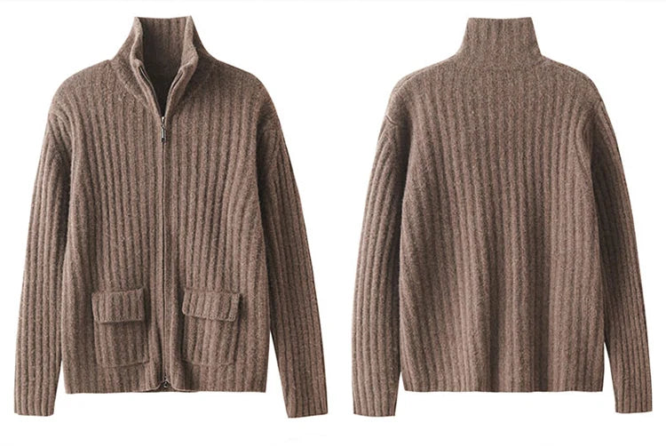 Cashmere Mock-Neck Zip Cardigan