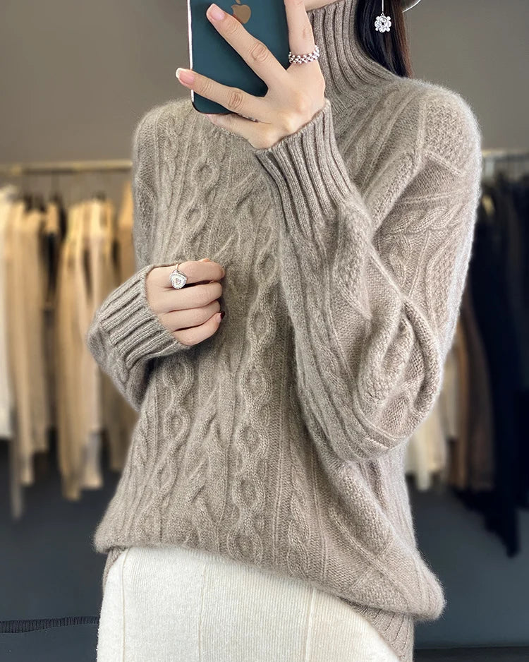 Merino Wool Twist Turtleneck Sweater