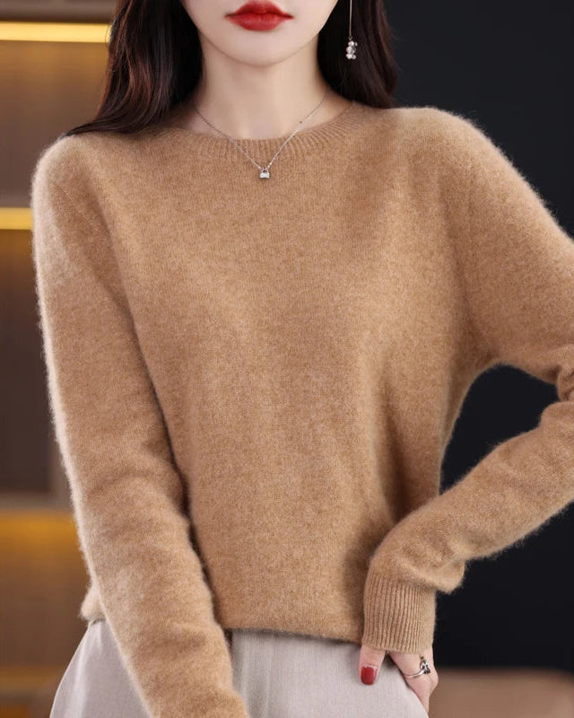 Merino Wool O-Neck Knit Sweater