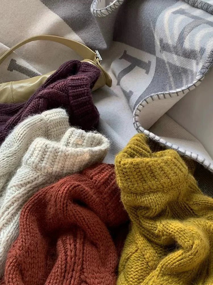 Twisted Woolen Knit Round Neck Sweater