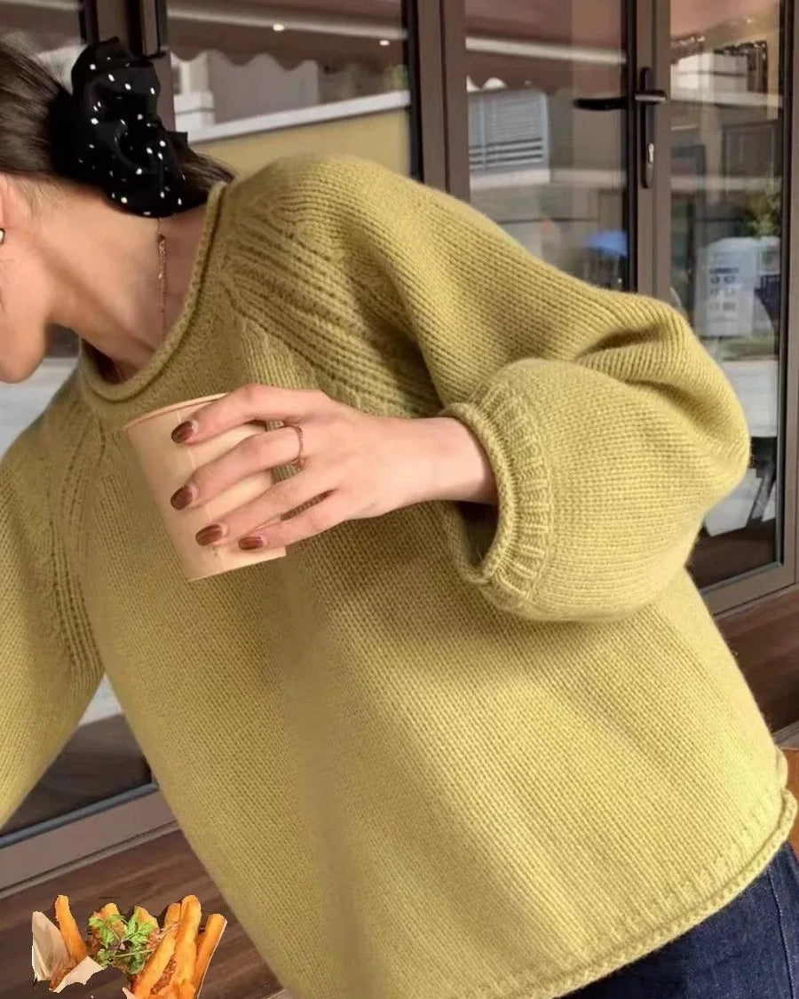 Cashmere Rolled Neck Knit Sweater