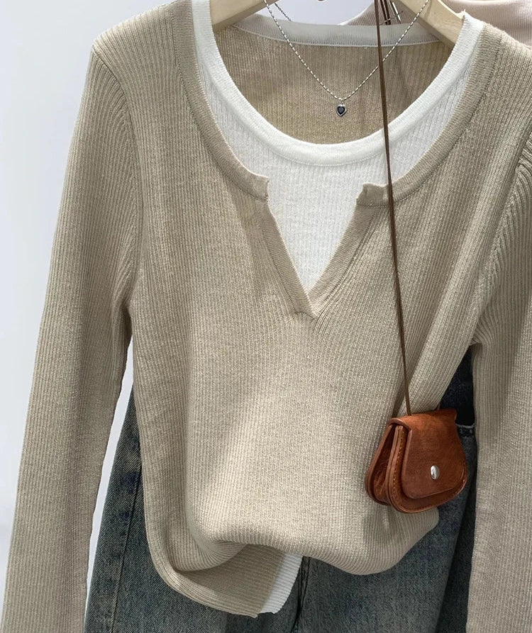 Contrast Color Knit Pullover