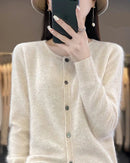 Mink Cashmere Crew Neck Cardigan Sweater