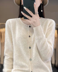 Mink Cashmere Crew Neck Cardigan Sweater