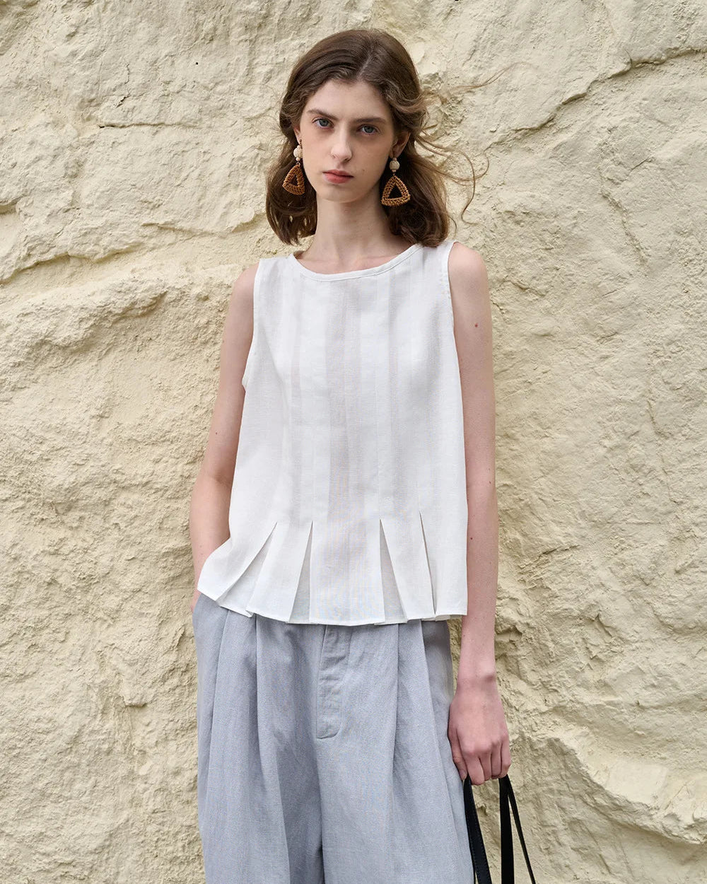 Linen Sleeveless Pleated Fashion Vest