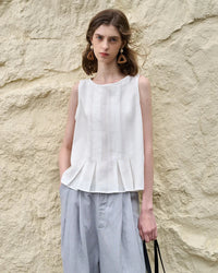 Linen Sleeveless Pleated Fashion Vest