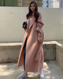 Women's Long Belted Lapel Coat