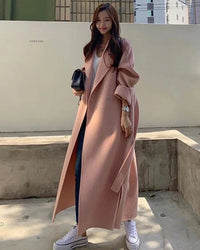Women's Long Belted Lapel Coat