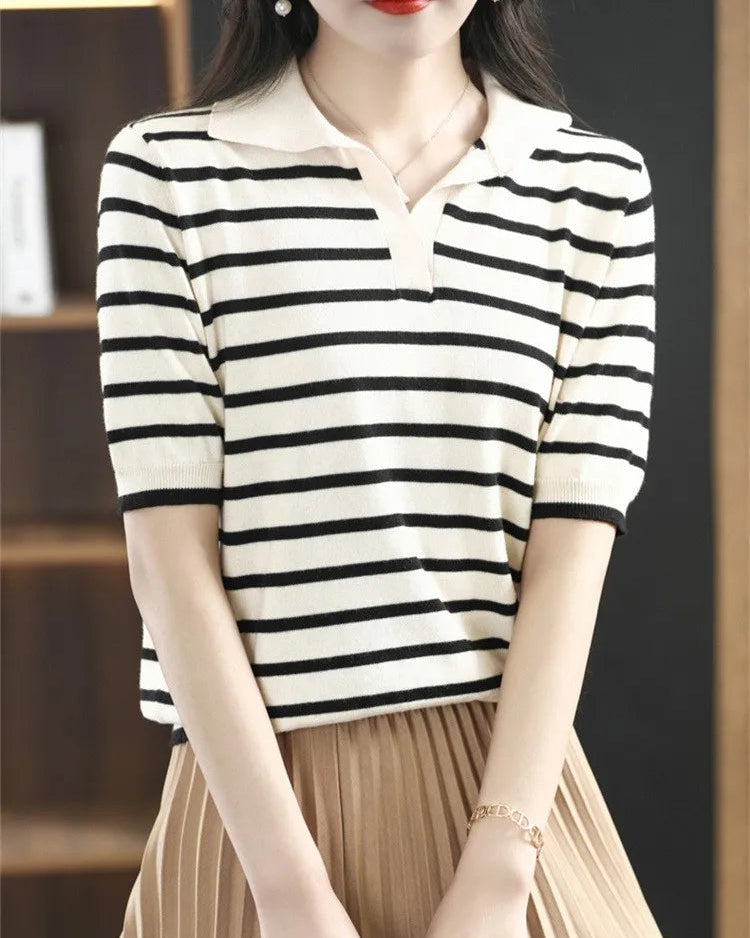 Oton Striped V-Neck Short-Sleeve T-Shirt