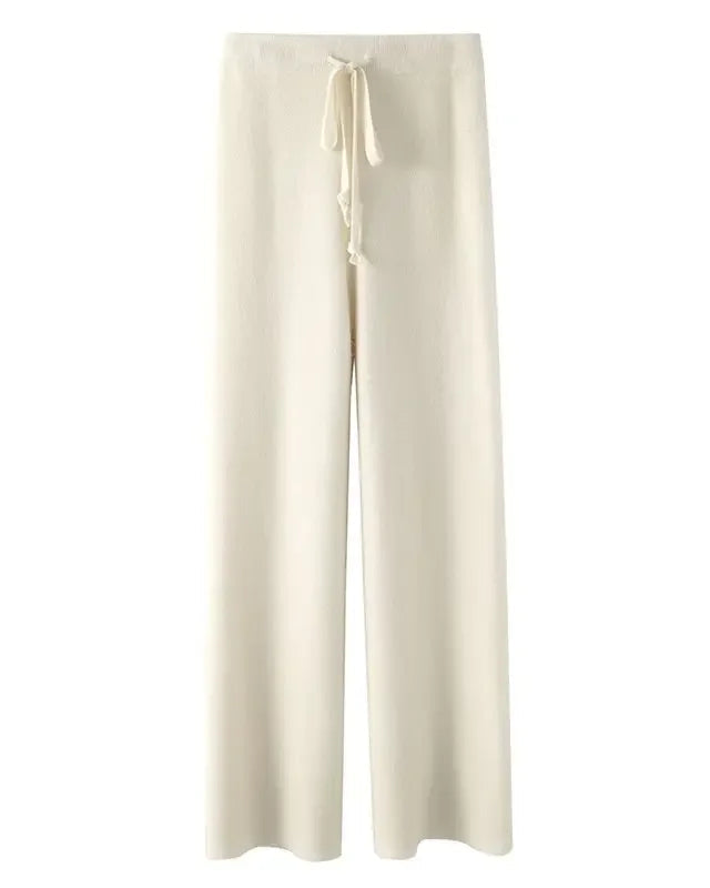 Stretch Cotton Blend Wide-Leg Pants
