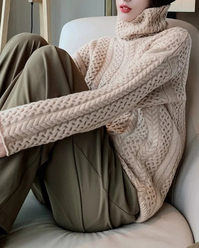 Cable Knit Turtleneck Wool Sweater
