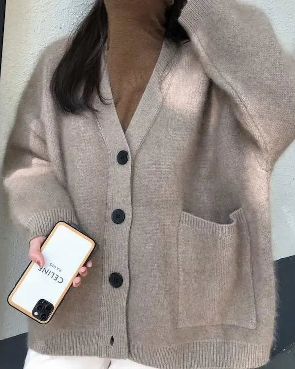 Mid-Length Cashmere V-Neck Cardigan