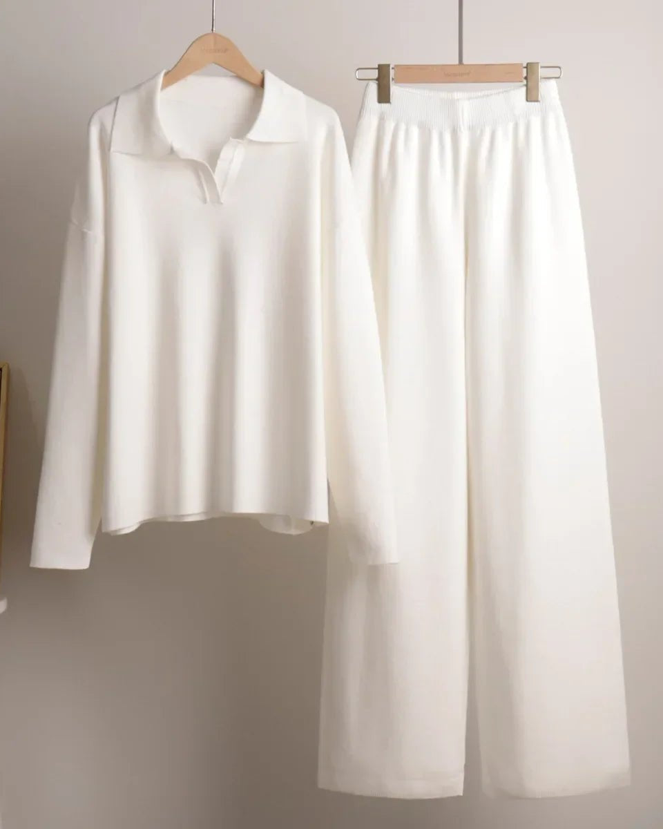 Polo Neck Sweater & Wide Leg Pants Set