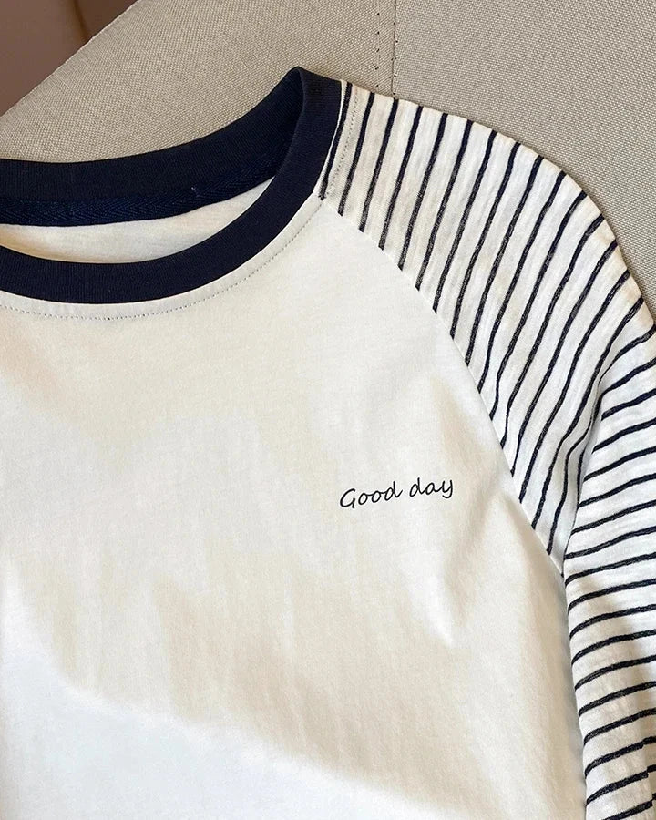 Striped Cotton Blend Raglan Top